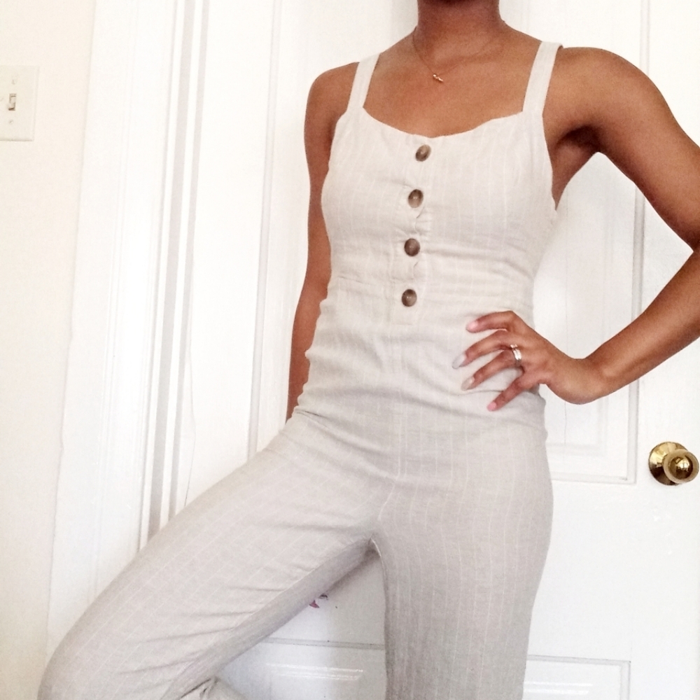 ROMEO & JULIET | Beige button bow jumpsuit 174